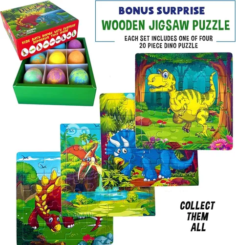 Miniatura 5 de Bombas de baño para niños con juguetes sorpresa en el interior, rompecabezas de dinosaurios, juego de 9 bombas de baño orgánicas de huevo