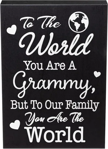 JennyGems Regalos de Grammy – Cartel de madera «To The World You Are A Grammy But To Family You Are World» – Estante sentimental o decoración de