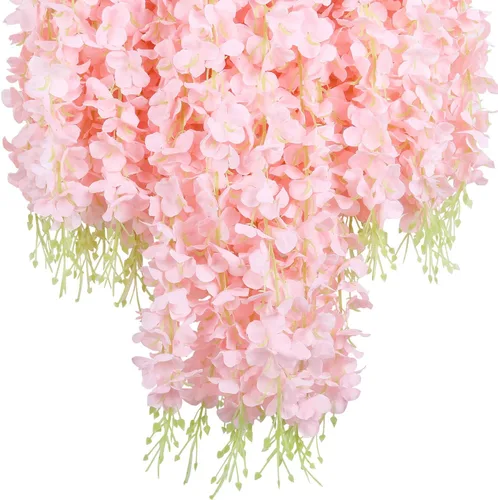 Miniatura 8 de U'Artlines Paquete de 12 (Total 43.2 Pies) Enredadera de Glicinia Artificial Falsa Ratán Guirnalda Colgante Flores de Seda Cadena Casa Fiesta Boda