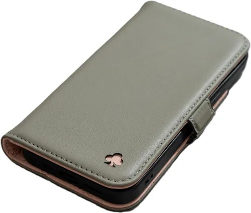 Miniatura 10 de Porter Riley - Funda de cuero para iPhone 13 (6.1 pulgadas). Funda de piel auténtica de primera calidad con ranuras para tarjetas, soporte Negro/Rojo