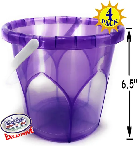 Miniatura 6 de Matty's Toy Stop Beach Gear - Juego de cubos de arena de plástico opaco de 6.5 pulgadas, color azul, rosa, verde y morado, paquete de 4