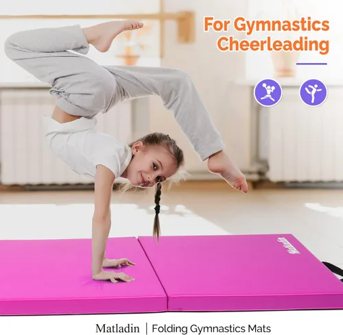 Miniatura 7 de Matladin - Alfombrilla plegable de 8 pies para gimnasia, gimnasio, ejercicio, aeróbicos, de 8 pies x 2 pies x 2 pulgadas de cuero sintético, 'Púrpura