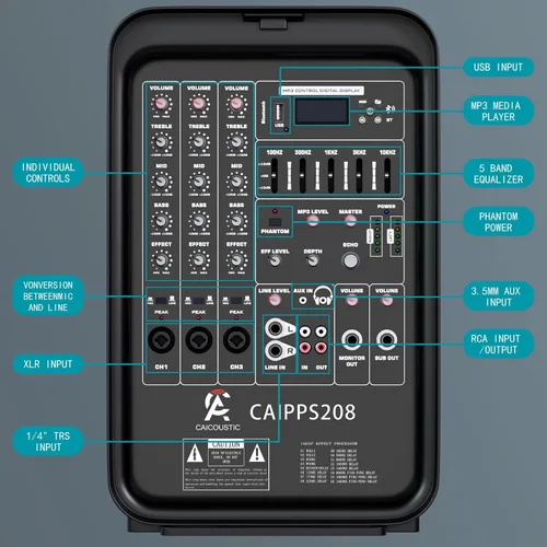 Miniatura 5 de Sistema de altavoces PA todo en uno de 2 vías, paquete de mezclador de DJ, mezclador de 8 canales de 300 W, Bluetooth, kit de amplificador