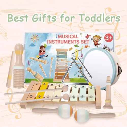 Miniatura 6 de Instrumentos musicales para bebés, juguetes Montessori de madera para niños pequeños de 1 a 3 años, colores neutros, juego de instrumentos de Neutral