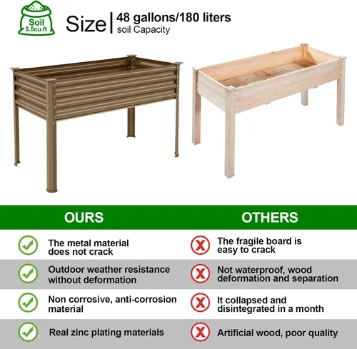 Miniatura 5 de Land Guard Cama de jardín elevada de metal ovalada galvanizada con patas para verduras (beige)
