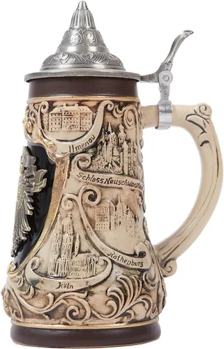 Miniatura 6 de Taza de jarra de cerveza alemana Oktoberfest bávara vikinga con tapa Petwer para hombres, padre amante de la cerveza, 0.9 litros