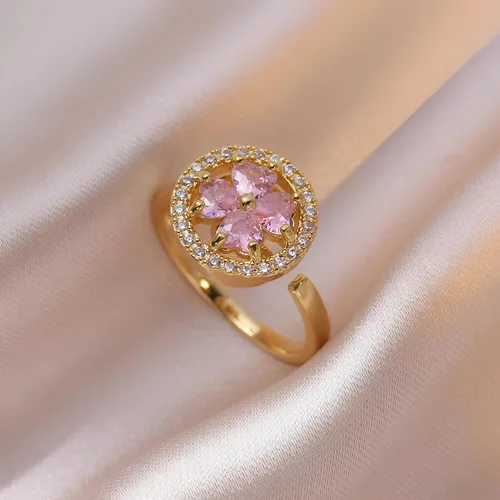 Miniatura 5 de Anillos de collar antiestrés para mujer, trébol de cuatro hojas, artículos para aliviar la ansiedad para mujeres, anillo giratorio de acero