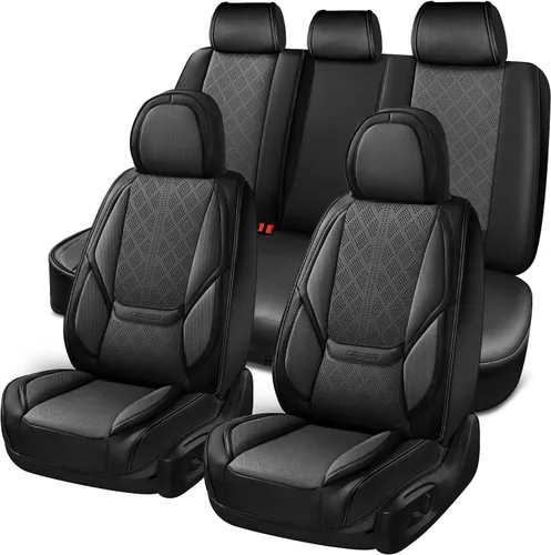 Miniatura 12 de CAR PASS Fundas de asiento de automóvil de piel de napa para 5 asientos, soporte lumbar de lujo, impermeables, transpirables, duraderas, todas
