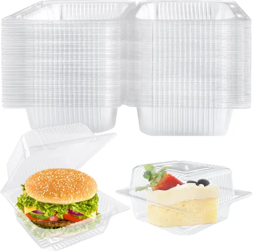Miniatura 9 de Jizvxe Paquete de 100 Recipientes de Comida Cuadrados de Plástico Transparente con Bisagras, Recipientes de Plástico Desechables para Llevar