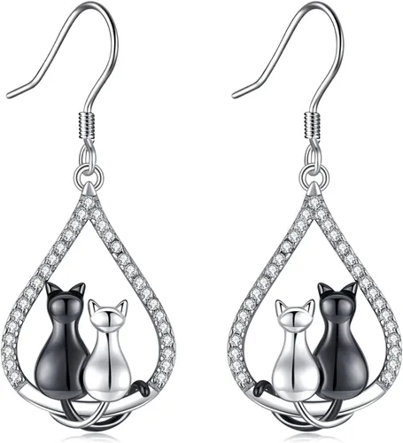 Miniatura 180 de Aretes colgantes de plata de ley con diseño de árbol de la vida, flor, abeja, animales, gato, colibrí, piedra lunar, turquesa, aretes con cierre