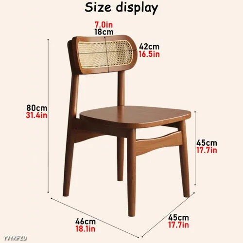 Miniatura 3 de YVYKFZD Solid Wood Dining Chairs Set, Armless Kitchen Chairs, Dining Room Chair with Rattan Backrest, Comfy Side Chair, for Living Room, Bedroom