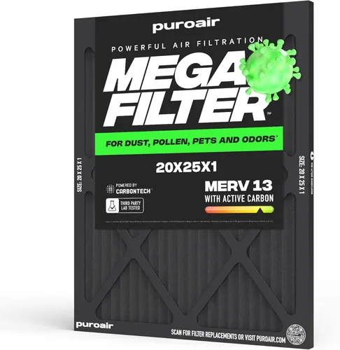 Miniatura 20 de PuroAir Filtro Mega - Filtro de aire de 12x12x1 MERV 13 para el hogar con carbón activado - Filtros alérgenos, caspa de mascotas, humo, polvo