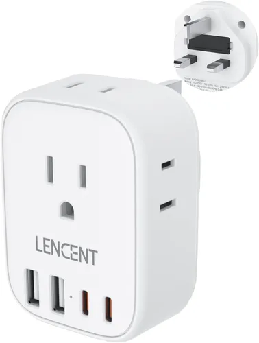 Miniatura 20 de LENCENT - Adaptador de enchufe de viaje europeo, enchufe plegable tipo C de Estados Unidos a Europa con 4 tomas, 4 puertos USB (2 USB C), adaptador