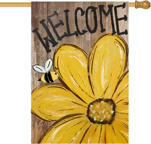 Miniatura 8 de AVOIN colorlife Bandera de jardín de primavera y verano de 12 x 18 pulgadas de doble cara exterior, bandera de grano de madera de bienvenida
