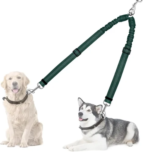 Miniatura 15 de AUTOWT Correa doble para perros, sin enredos, rotación giratoria de 360°, reflectante, con extensión de bungee, divisor para dos perros, cómoda