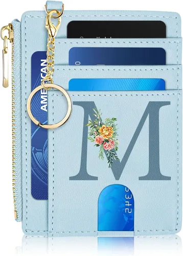 Miniatura 8 de Tarjetero para mujer minimalista y delgado con bolsillo frontal, bloqueo RFID, cartera compacta con ventana para identificación y bolsillo