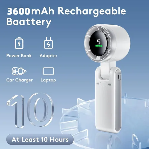 Miniatura 3 de Ventilador de mano, ventilador personal recargable, motor de alta potencia, pantalla LED, ventiladores de bolsillo pequeños