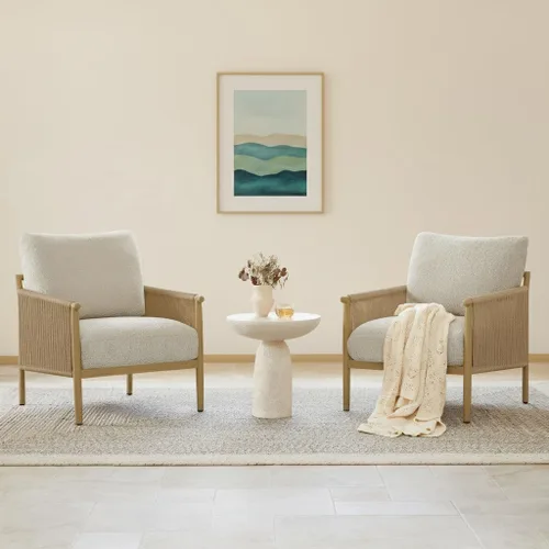 Miniatura 12 de CHITA Sillas decorativas trenzadas, sillón moderno con marco de metal con acabado similar a la madera para sala de estar y dormitorio, silla