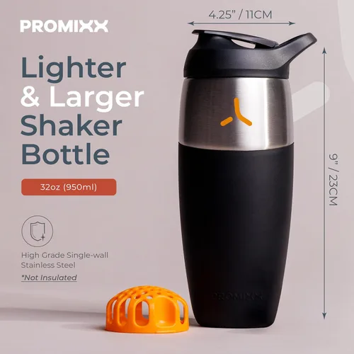 Miniatura 3 de Botella mezcladora de proteínas de acero inoxidable de 32 onzas, vaso agitador de metal a prueba de fugas con agitador de ajuste a presión