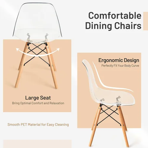 Miniatura 5 de Giantex Juego de 4 sillas de comedor, sillas de comedor de acrílico transparente con patas de madera de haya, carga máxima de 330 libras, sillas