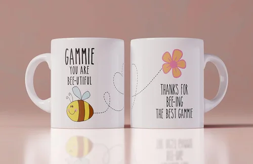 Gammie You Are Bee-Utiful Beautiful - Taza de café con mensaje personalizado con ilustración de abeja, regalo para el día de la madre, regalo para