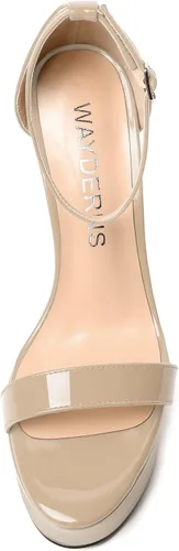Miniatura 3 de WAYDERNS Sandalias de tacón alto con plataforma y correa de tobillo para mujer, con hebilla de noche, puntera abierta, de moda, de charol, de 6
