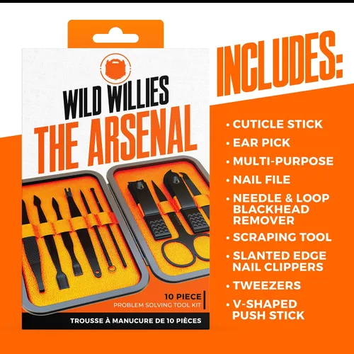 Miniatura 3 de Wild Willies Kit de pedicura y manicura de 10 piezas para hombres y mujeres, incluye cortaúñas, tijeras, pinzas, limas, kit compacto de aseo de uñas
