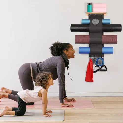 Miniatura 8 de VINAEMO - Soporte para esterilla de yoga, accesorios, organizador de montaje en pared, almacenamiento, decoración, rodillo de espuma y Negro