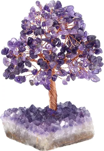 Miniatura 8 de Jovivi - Árbol de dinero de cristal curativo de amatista natural + cuarzo transparente + cuarzo rosa en base de geoda de druzy de amatista, Cuarzo