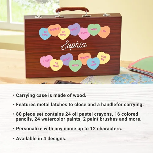 Miniatura 4 de Let's Make Memories - Juego de arte de lujo personalizado de 80 piezas para niños - Estuche de madera - Crayones al óleo, lápices