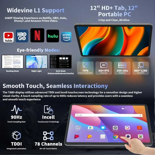 Miniatura 4 de Tablet 2025 de 12 pulgadas, tabletas Android 15 con teclado, 24GB+256GB+2TB Expand, pantalla 2K, Tablet PC con WiFi 5G, Octa-Core, 8000mAh, BT5.0
