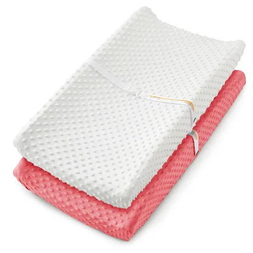 Miniatura 15 de Homiest Paquete de 2 fundas para cambiador, sábanas blancas y beige, tela de vellón ultra suave, tela de lunares minky, funda transpirable y cómoda