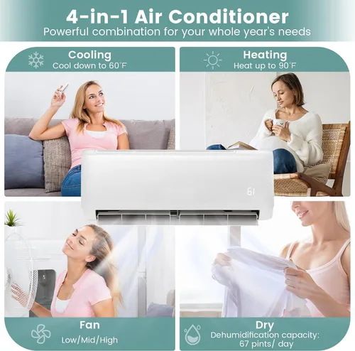 Miniatura 2 de RELAX4LIFE Mini sistema de aire acondicionado dividido/calefacción, 18000 BTU sin conductos mini aire acondicionado dividido con bomba de calor
