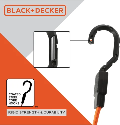 Miniatura 3 de BLACK+DECKER Correas elásticas planas de 48 pulgadas, paquete de 2 Non Scratch Steel-Core Hooks & Textured Grip Pad, Easily Stretch and Secure