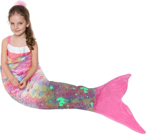 Miniatura 16 de Manta de cola de sirena para niños de Catalonia, manta súper suave de franela para dormir, manta acogedora para niñas, diseño de arco iris, regalo