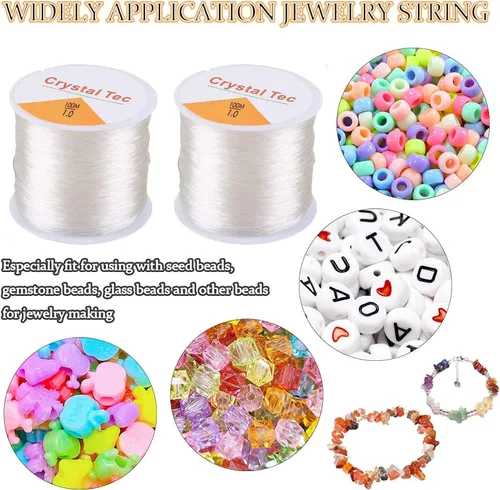 Miniatura 4 de Hilo elástico de 0.039 pulgadas para pulseras, 3 rollos de cordón elástico, cuerda elástica de cuentas de cristal para pulseras, cuentas