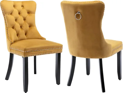 Miniatura 93 de Velvet Dining Chairs Set of 2, Tufted High Chairs with Nailhead Trim, Pull Ring, Black Solid Wood Legs, Elegant Upholstered Accent Chairs for Dining