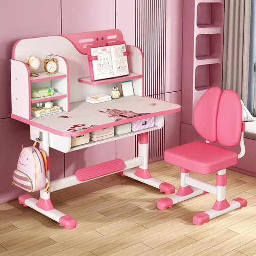 Miniatura 12 de Juego de escritorio y silla de altura ajustable para niños con cajón y almacenamiento, mesa y sillas para niños, escritorio de estudio escolar