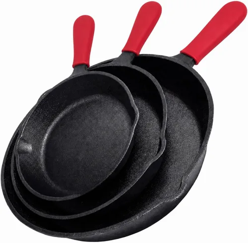Miniatura 6 de Juego de sartenes de hierro fundido de 3 piezas, sartenes resistentes de 12 pulgadas, 10 pulgadas, 8 pulgadas, juego de utensilios de cocina