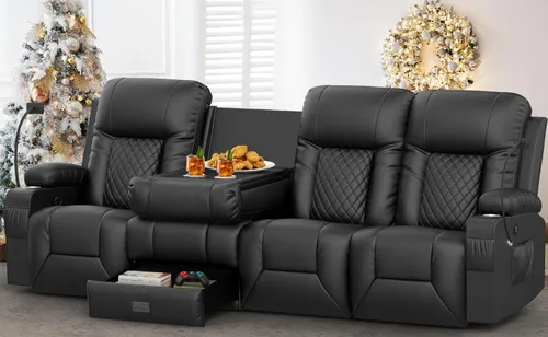 Miniatura 9 de YONISEE Sofá reclinable grande de dos plazas, sofá reclinable con consola de almacenamiento, silla reclinable con puertos USB, 2 soportes
