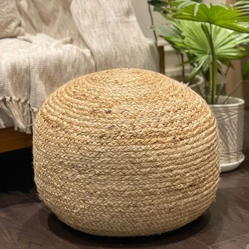 Miniatura 3 de Chardin home - Puf otomano trenzado natural - Acogedor y bohemio de yute/cáñamo hecho a mano, asientos casuales para el hogar, oficina, dormitorio