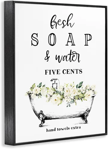 Miniatura 2 de Stupell Industries Diseño de baño con bañera de agua y jabón fresco, arte enmarcado Giclee, diseño de artista con letras y forradas Bañera de agua