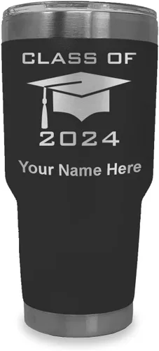 Miniatura 32 de LaserGram Vaso aislado al vacío de 20 onzas, grado de tapa clase de 2024, 2025, 2026, 2027, 2028, grabado personalizado incluido (negro)
