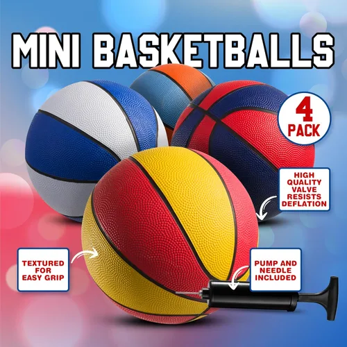 Miniatura 4 de PlayBolt Mini pelotas de baloncesto de goma de 7 pulgadas, tamaño 3 (paquete de 4) – Baloncesto de piscina para niños en varios colores interiores