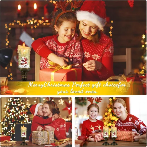 Miniatura 6 de AOMIL Velas de Navidad sin llama, velas LED parpadeantes con temporizador, luces de vela de globo de nieve para decoraciones de Navidad Papá Noel