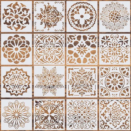 16 plantillas reutilizables (6 x 6 pulgadas), plantillas de mandala, plantillas de pintura de puntos de mandala, plantillas para bricolaje, pintura,