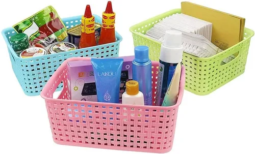 Miniatura 6 de Cesta de almacenamiento pequeña de colores, cesta de tejido de plástico, juego de 6