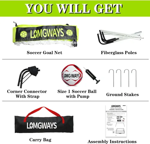 Miniatura 3 de LOMGWAYS Soccer Goal – Foldable Frame Net for Kids + Youth – Indoor + Outdoor Soccer Goal with Carry Bag – Easy Set up – Multiple Sizes for Practice