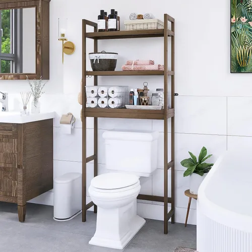 Miniatura 2 de SMIBUY Estante de almacenamiento de baño, estante organizador de bambú sobre el inodoro, ahorro de espacio de inodoro independiente con estantes