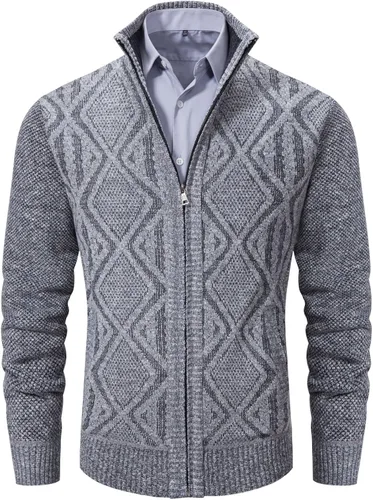 Miniatura 60 de VtuAOL Suéteres tipo cárdigan para hombre, con cremallera completa, cuello alto, cárdigan de punto casual con bolsillos